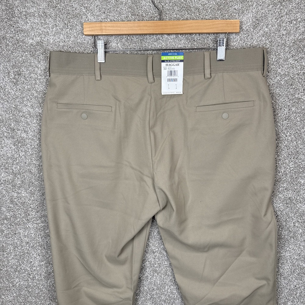 Haggar Active Flex Pants Men's 40x32 Slim‎ Straight Fit Beige NEW